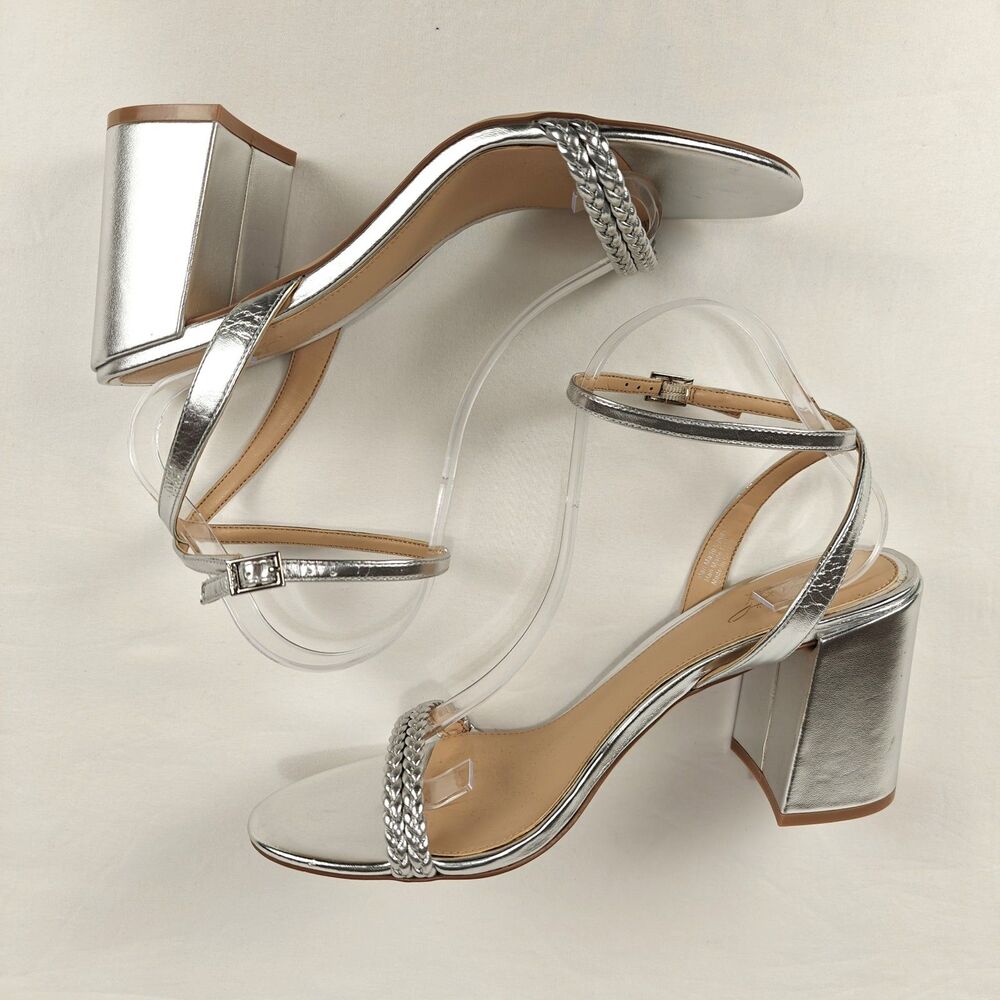 Jewel Badgley Mischka Suri Silver Metallic Block Heel Sandal Size 10 Party Comfy - Picture 7 of 10